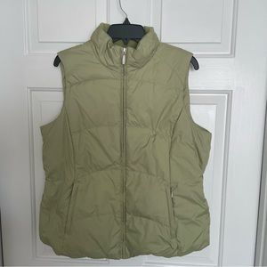 Eddie Bauer Large Premium Goose Down Green Full Zip Vest With Zipper Poc…
